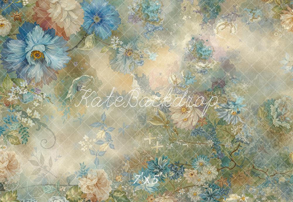 Kate Floral Bleu Beige Abstrait Toile de fond conçue par Emetselch - Kate Backdrop FR