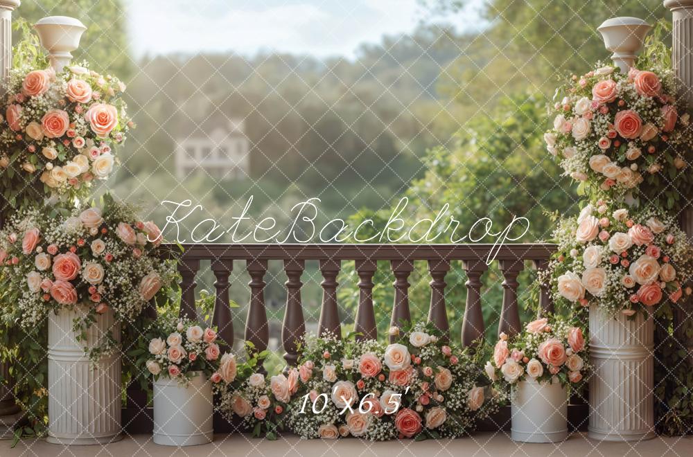Kate Mariage Balcon Fleurs Romantiques Toile de fond conçue par Mini MakeBelieve - Kate Backdrop FR