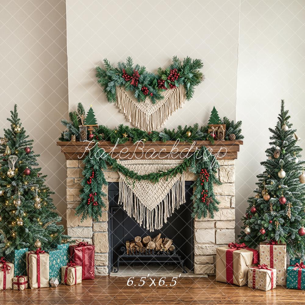 Kate Noël Cheminée Sapins Cadeaux Toile de fond conçue par Emetselch