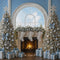 Kate Noël Cheminée Sapins Cadeaux Bleu Toile de fond conçue par Mini MakeBelieve