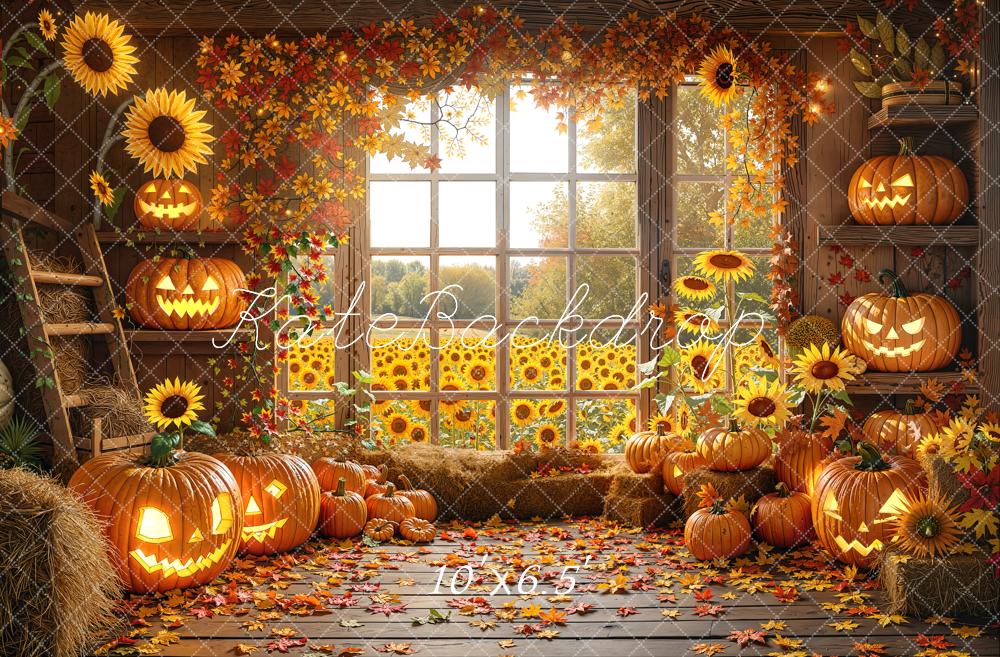 Kate Automne Citrouilles Tournesols Toile de fond en Laine conçue par Emetselch - Kate Backdrop FR