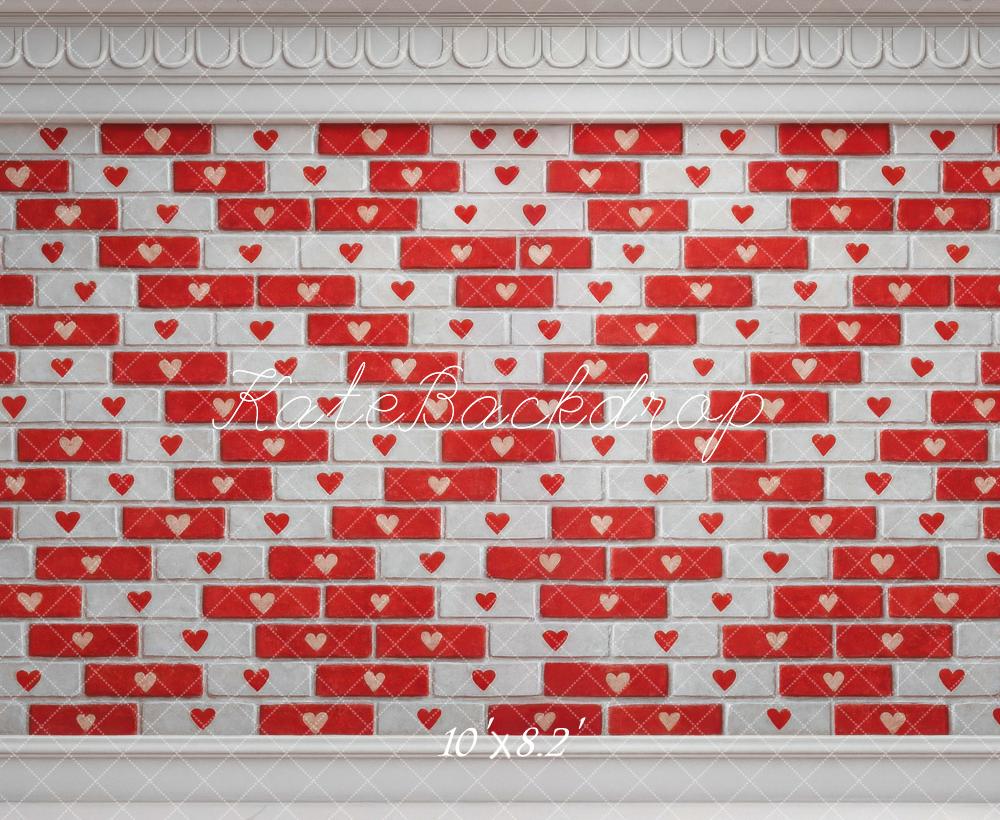 Kate La Saint Valentin Mur Brique Cœurs Toile de fond conçue par Mini MakeBelieve