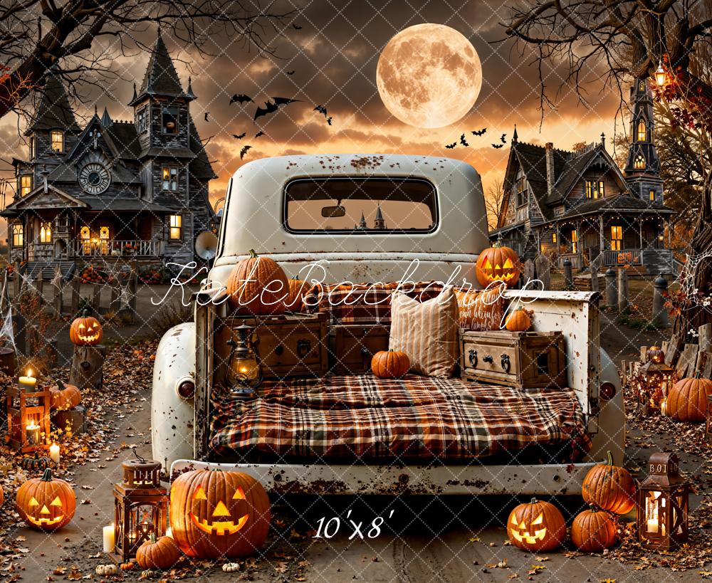Kate Halloween Camion Citrouilles Lune Toile de fond en Laine conçue par Emetselch - Kate Backdrop FR