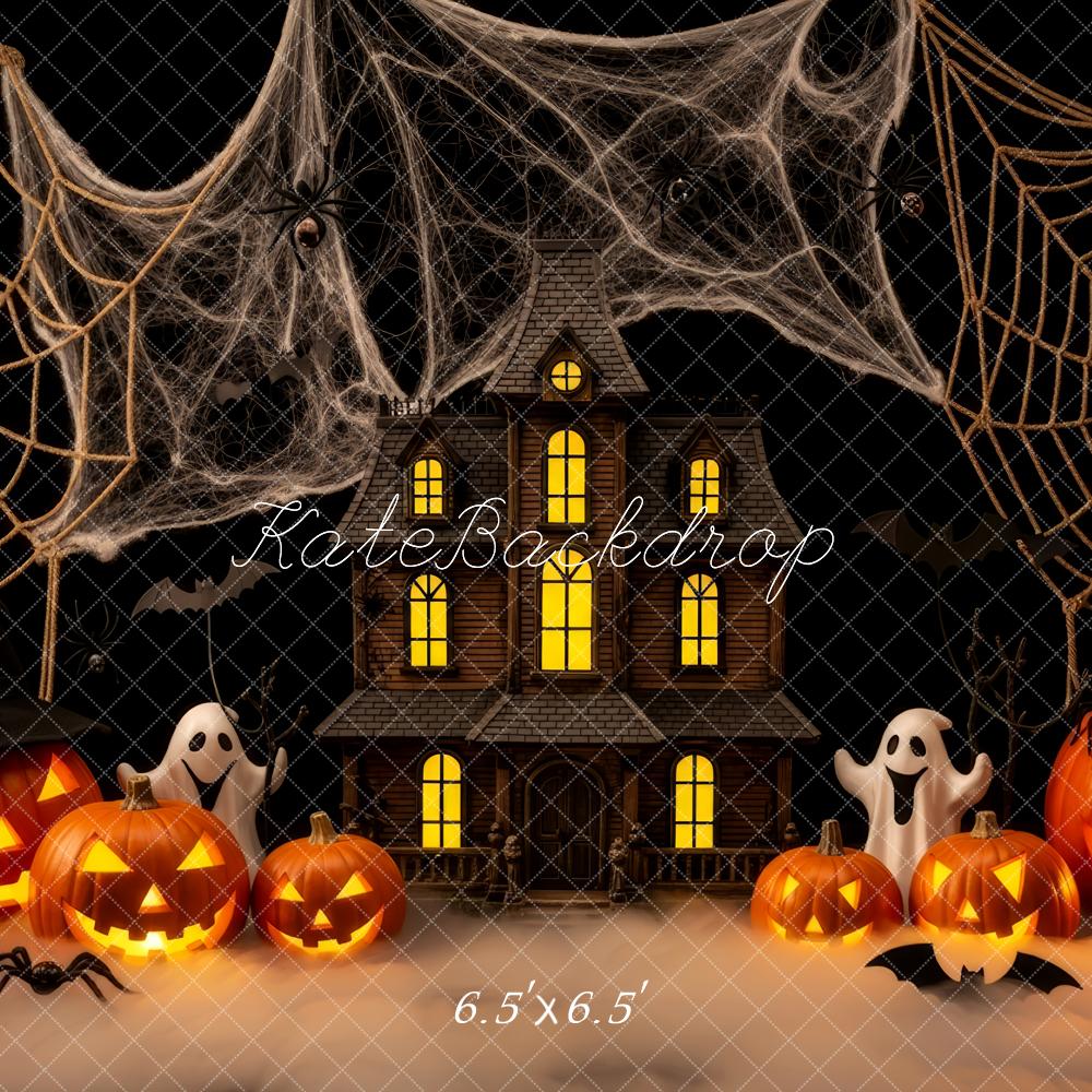 Kate Halloween Maison Citrouilles Toiles Araignées Toile de fond conçue par Patty Roberts