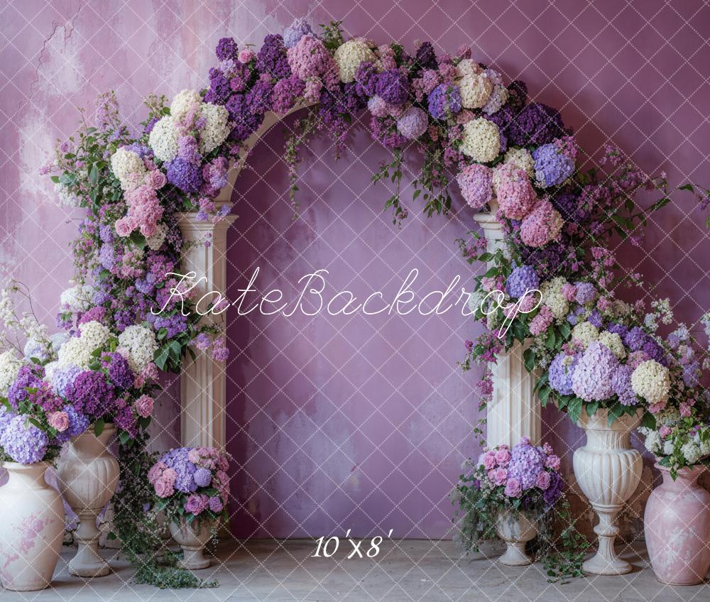 Kate Arc Floral Vases Violet Portrait Toile de fond en Laine conçue par Emetselch