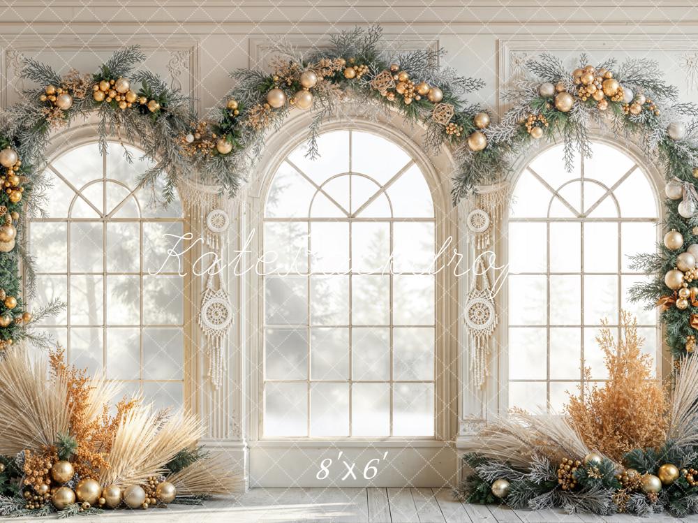 Kate Hiver Noël Bohème Fenêtres Toile de fond en Laine conçue par Emetselch - Kate Backdrop FR