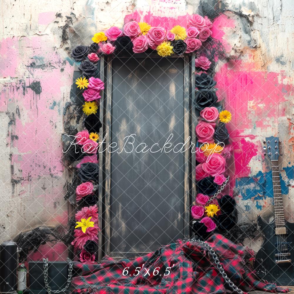 Kate Graffiti Cadre Fleurs Guitare Toile de fond conçue par Mini MakeBelieve - Kate Backdrop FR