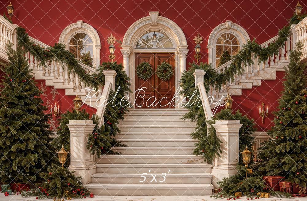 Kate Noël Escalier Porte Sapins Toile de fond conçue par Emetselch - Kate Backdrop FR