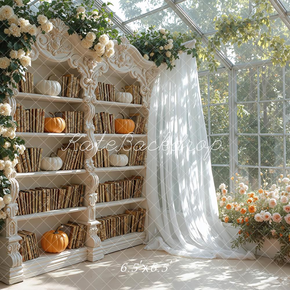 Kate Automne Bibliothèque Citrouilles Fenêtre Toile de fond conçue par Mini MakeBelieve