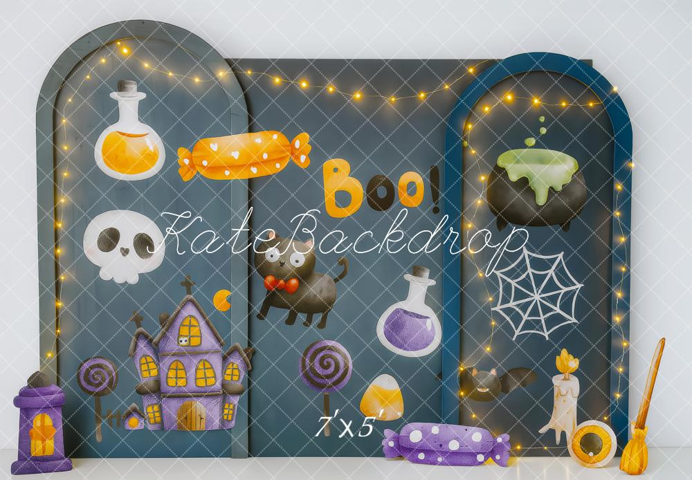 Kate Halloween Bonbons Maison Chat Toile de fond conçue par Patty Roberts - Kate Backdrop FR