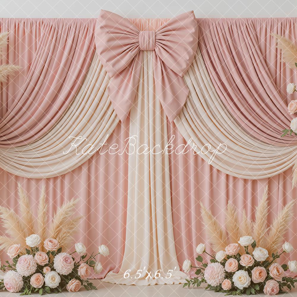 Kate Mariage Rideaux Nœud Fleurs Rose Toile de fond conçue par Mini MakeBelieve - Kate Backdrop FR