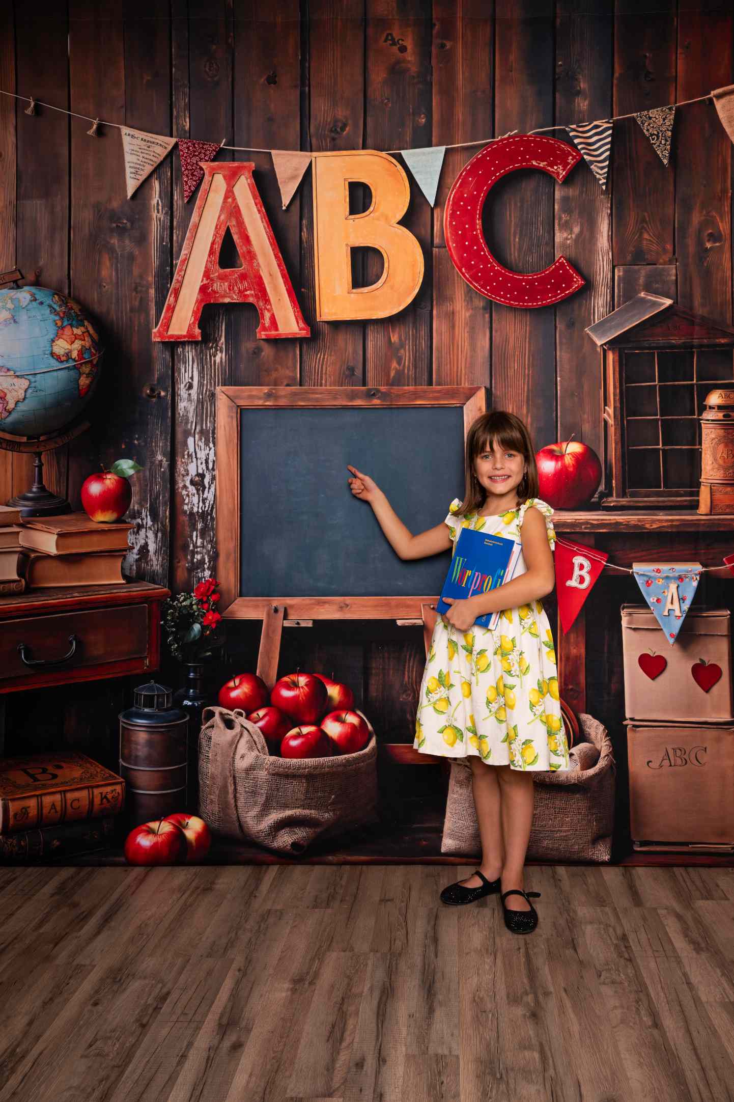 Kate Scolaire Globe Vintage Mur en bois Toile de fond conçue par Emetselch - Kate Backdrop FR