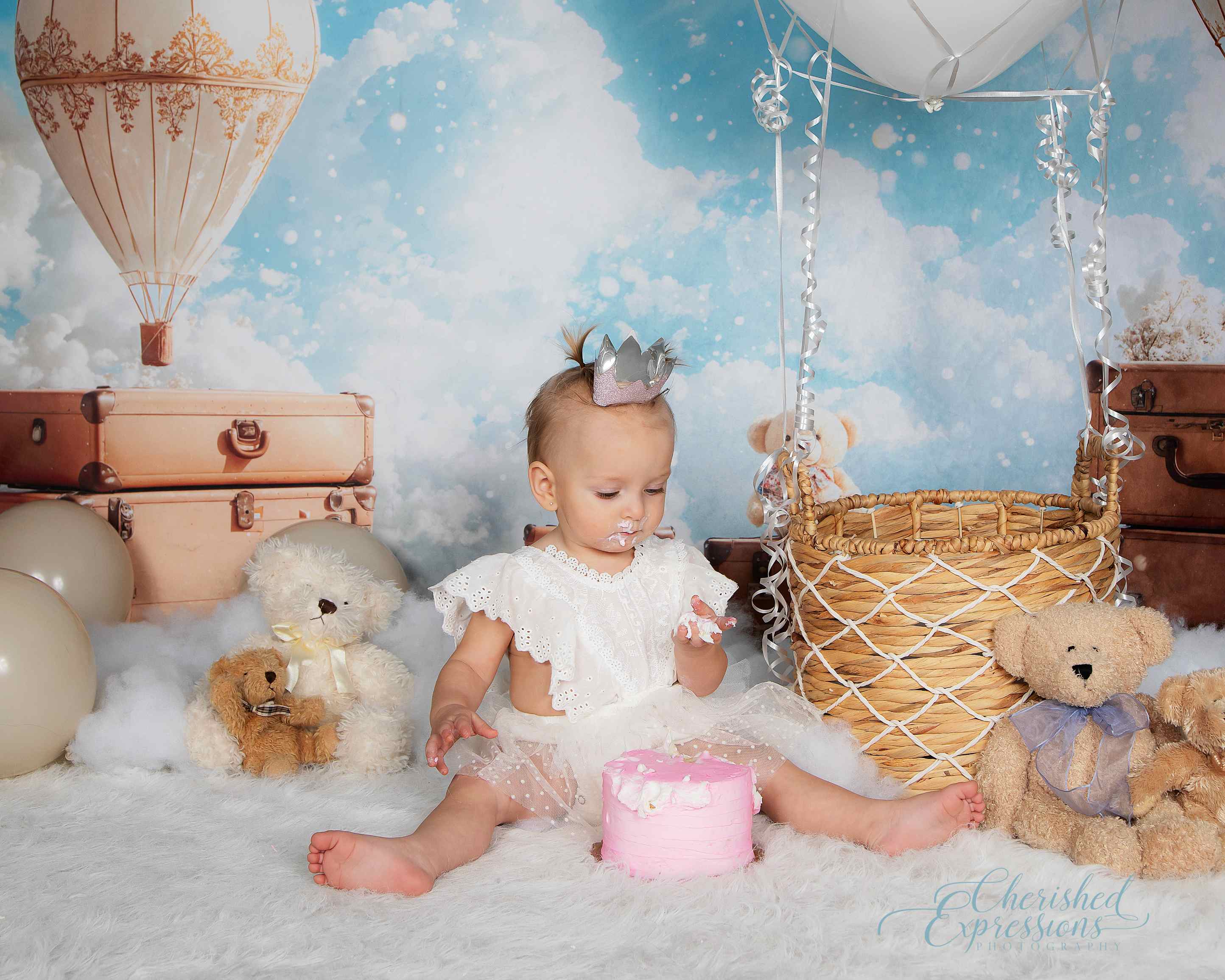 Kate Montgolfières Nuages Voyage Ciel Enfant Toile de fond conçue par Emetselch - Kate Backdrop FR
