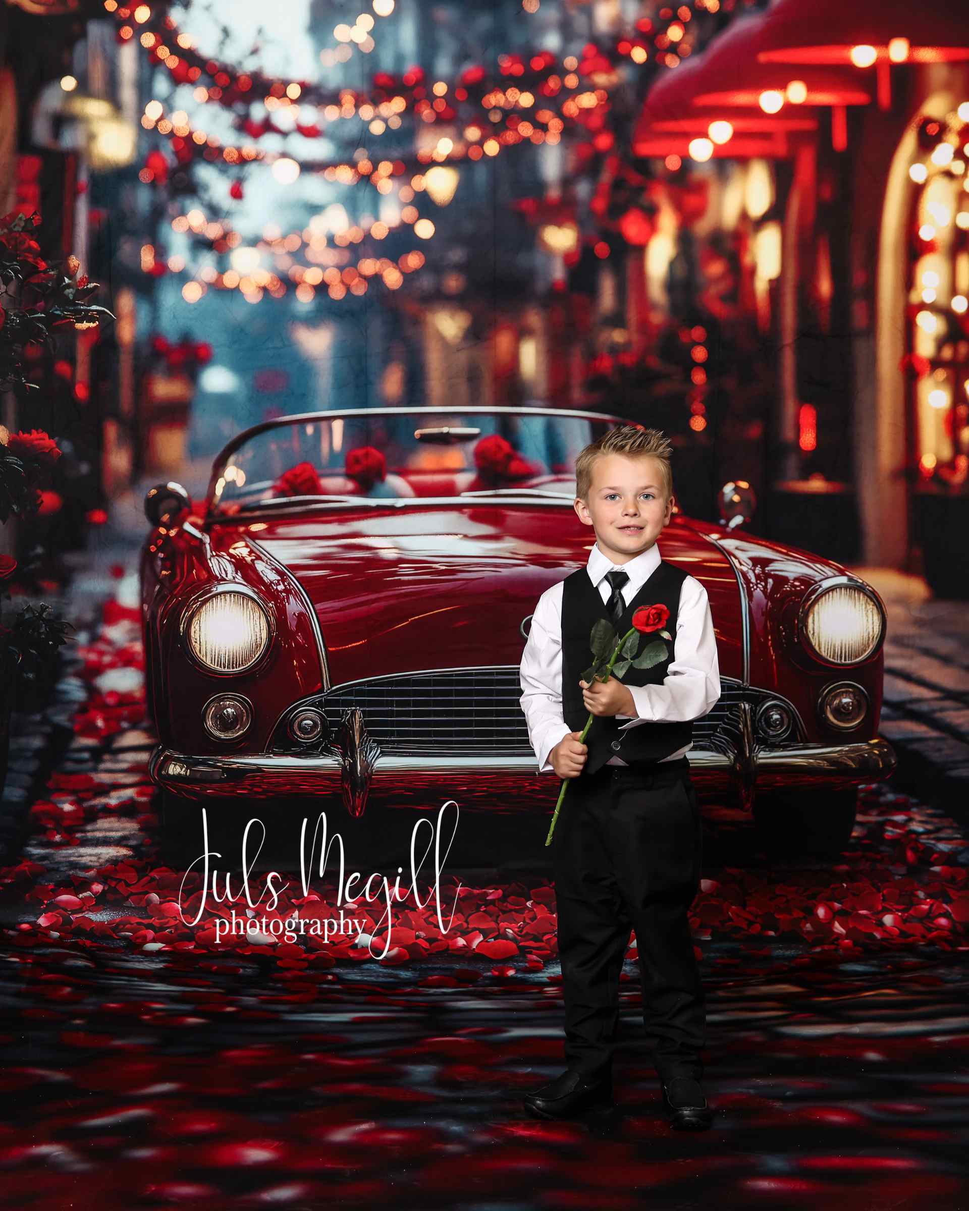 Kate Sweep Mur-à-Sol Saint-Valentin Voiture Rouge Toile de fond conçue par Patty Roberts - Kate Backdrop FR