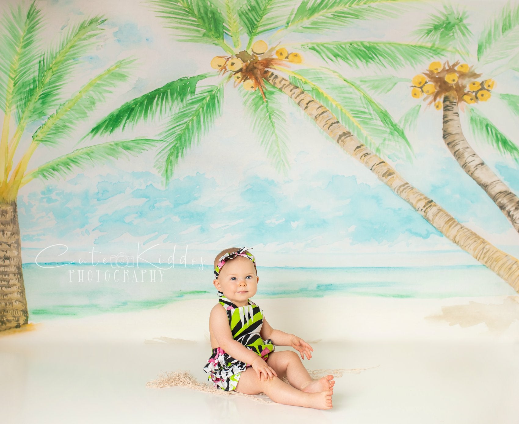 Kate Plage Été Cocotier Enfant Toile de fond conçue par Veronika Gant - Kate Backdrop FR