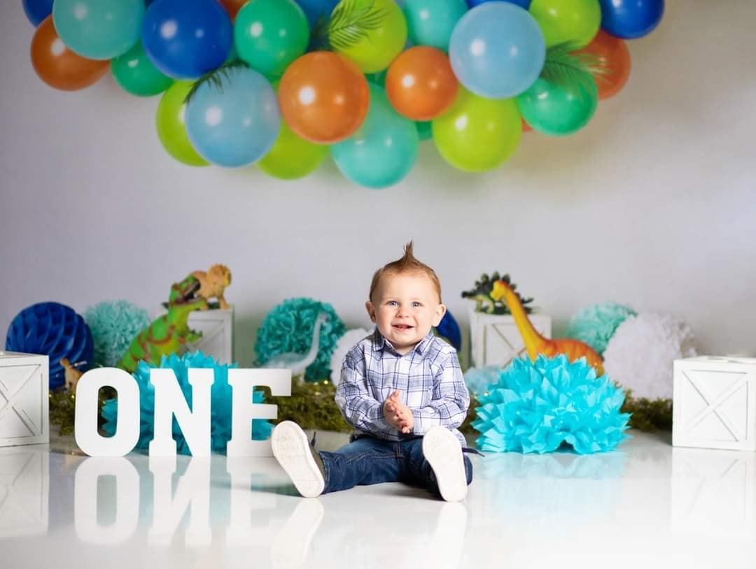 Kate Anniversaire Dinosaure Ballons Toile de fond conçue par Mandy Ringe Photographie