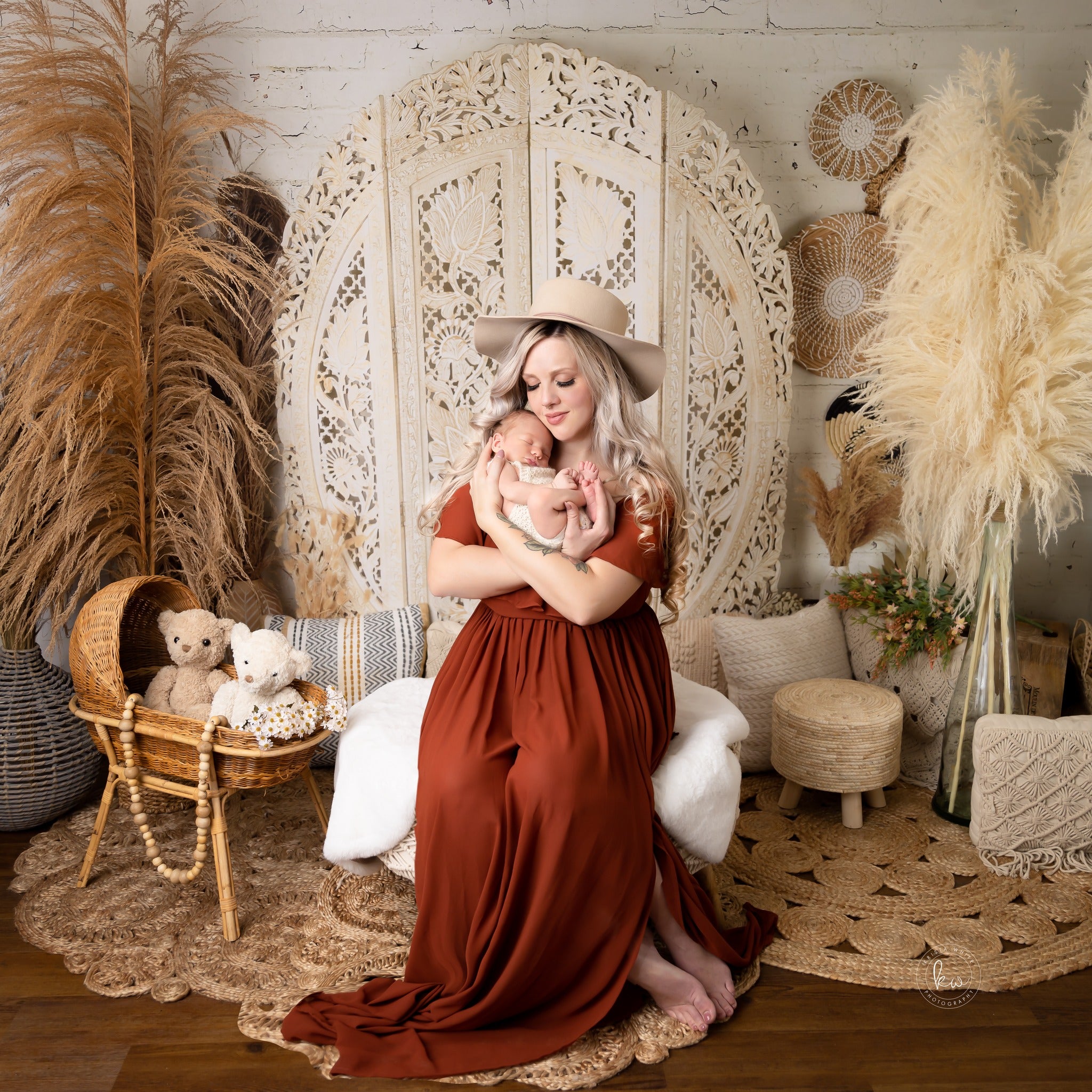 Kate Boho Herbe des pampas Beige Toile de fond conçue par Mandy Ringe Photographie