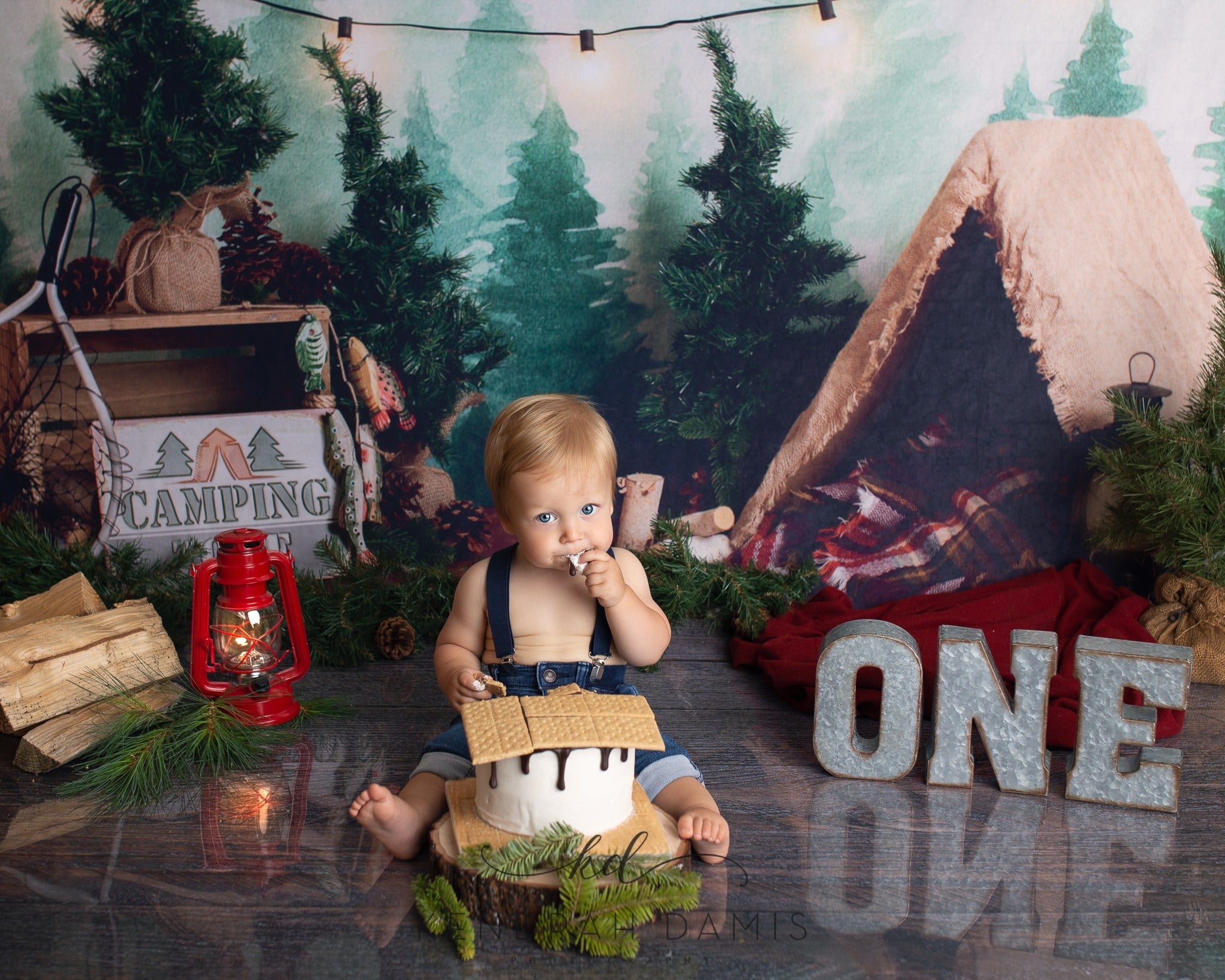 Kate Cake smash Forêt Zone de camping Été Toile de fond conçu par Megan Leigh Photographie