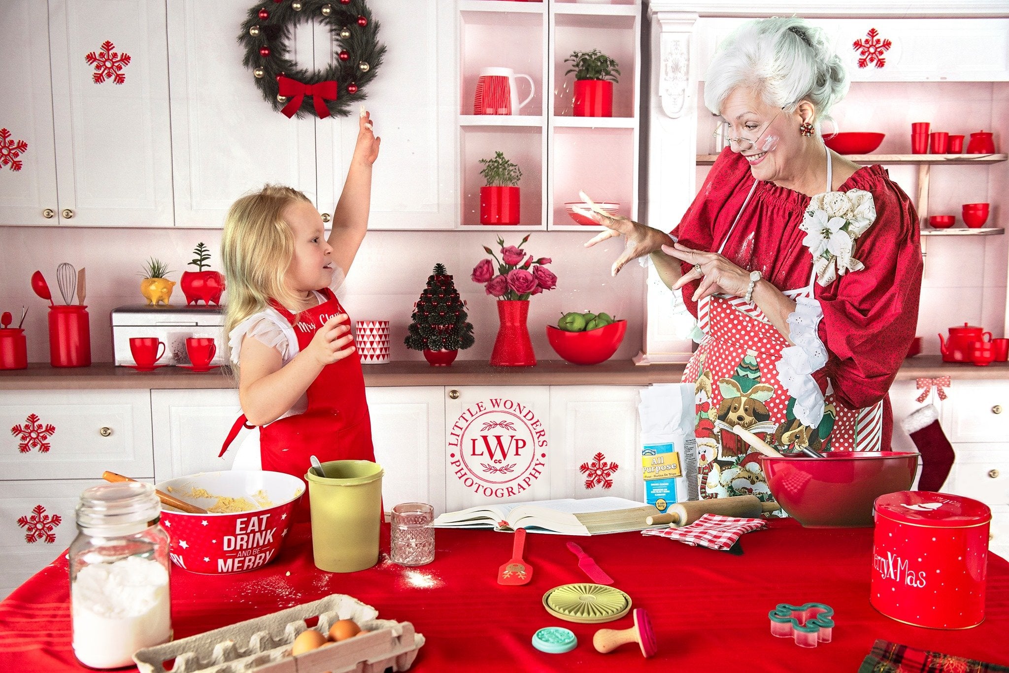 Kate Cuisine Blanc & Rouge Noël Toile de fond pour la photographie