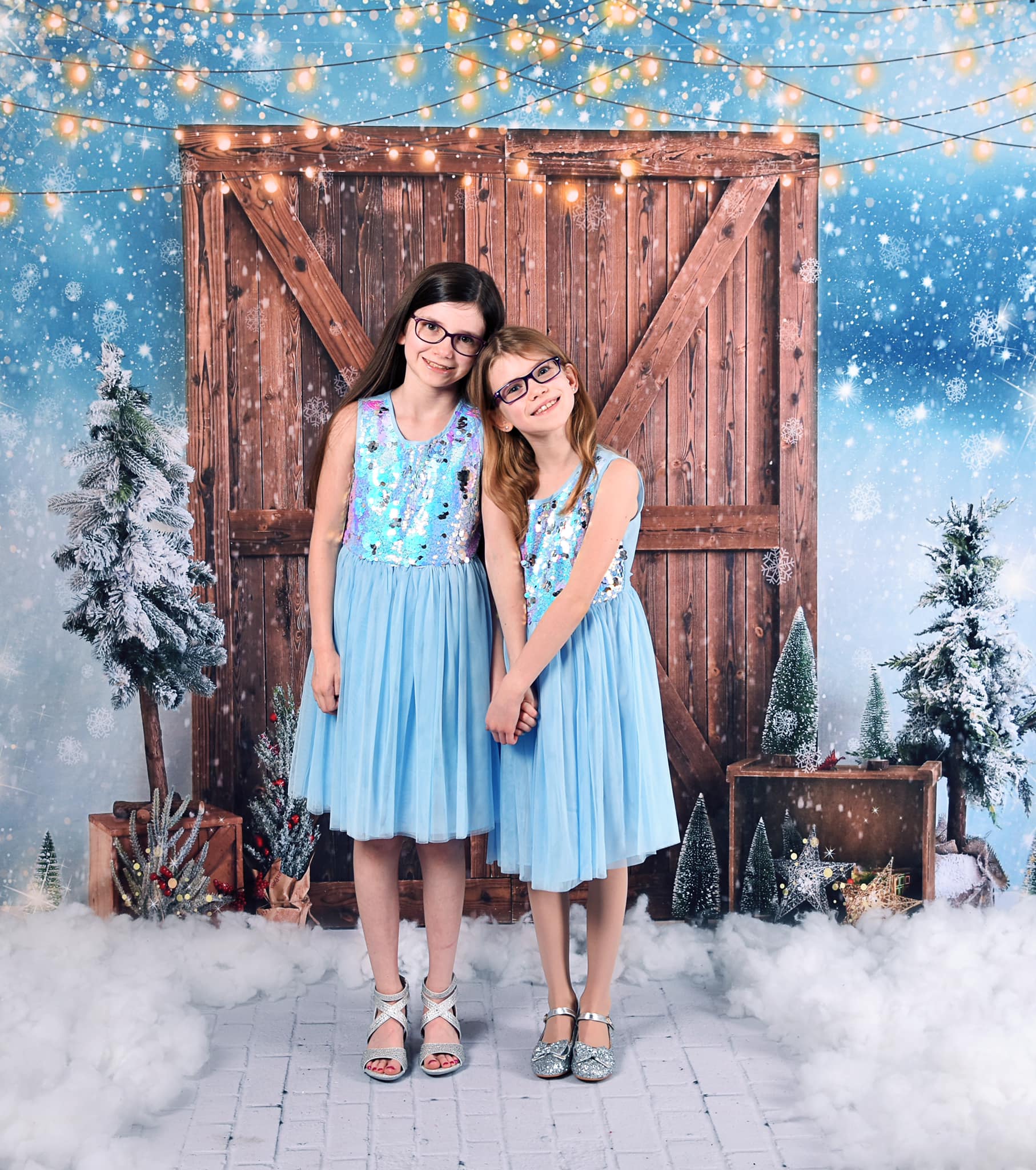 Kate Toile de fond de neige de porte de grange de Noël pour la photographie
