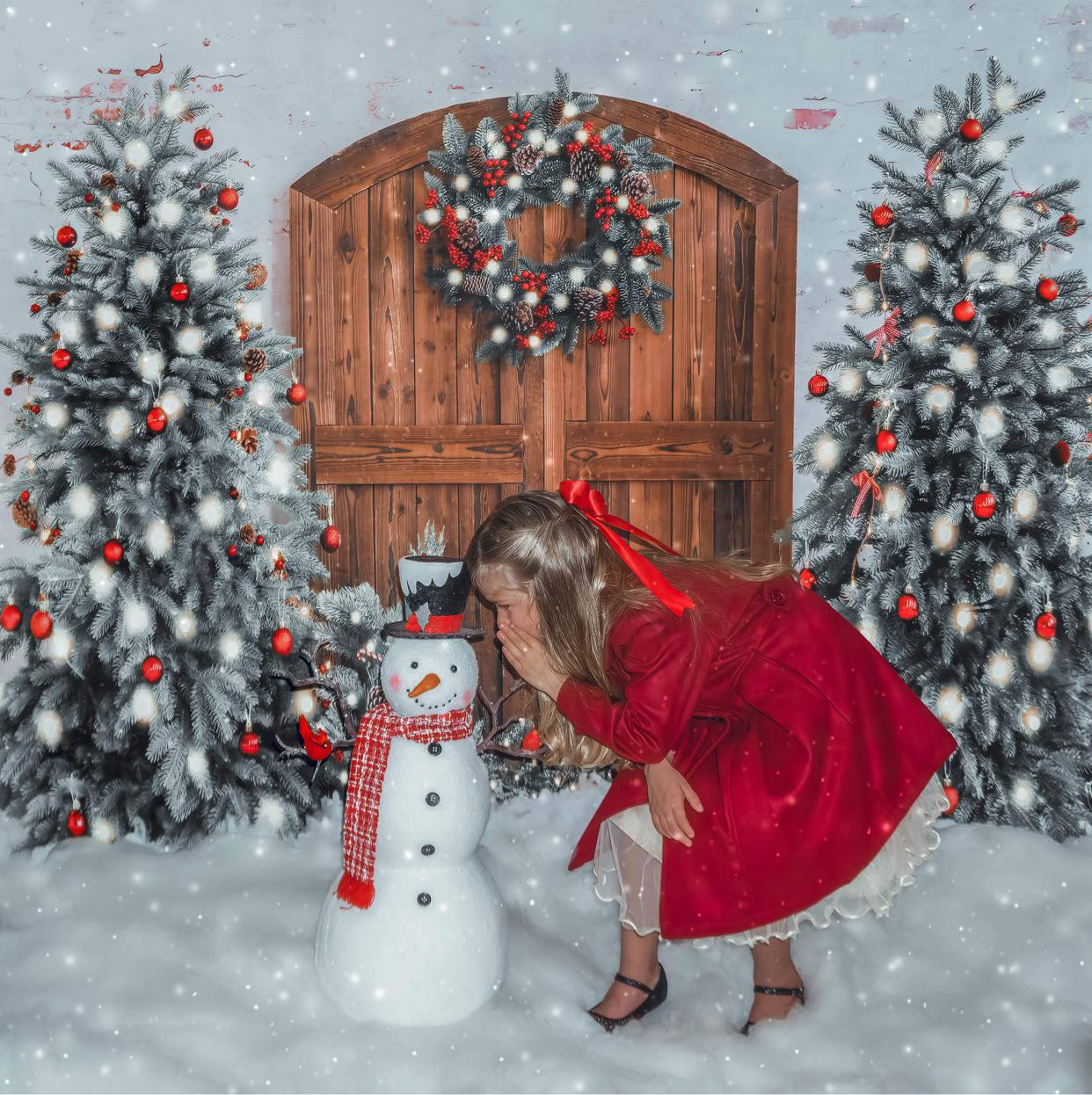 Kate Sapin de Noël Couronne Neige Hiver Toile de fond conçue par Emetselch - Kate Backdrop FR