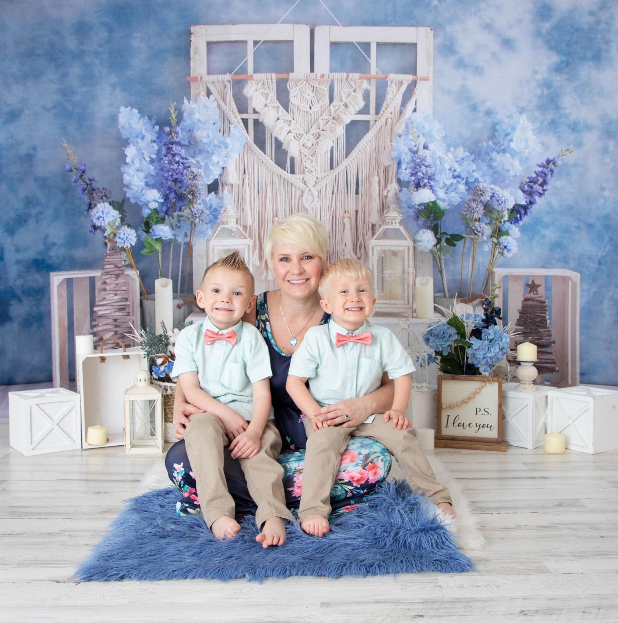 Kate Studio Porte Bohème Fleurs Bleu Toile de fond pour la photographie