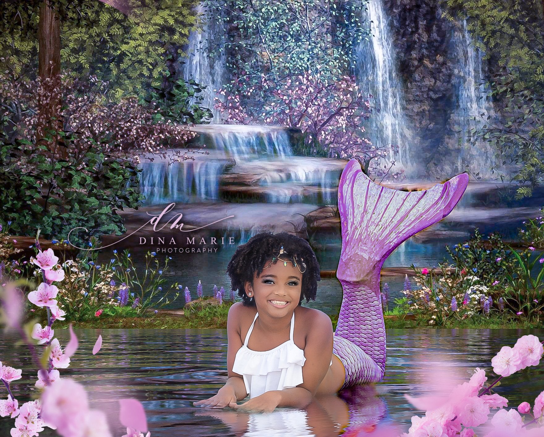 Kate Sirène Chute d'eau Printemps Été Pâques Toile de fond