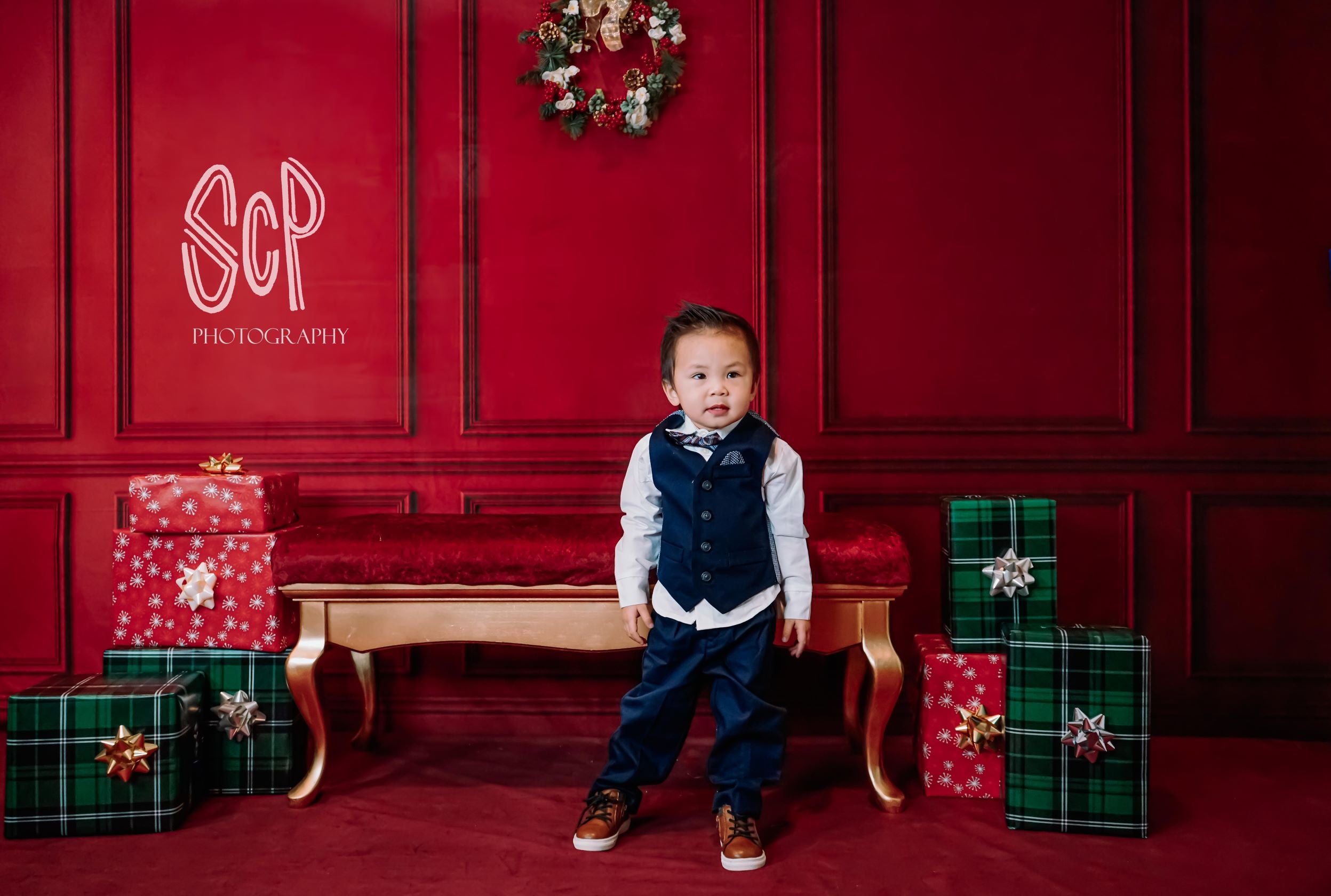 Kate Mur Vintage Rouge Photo de famille Toile de fond pour la photographie - Kate Backdrop FR