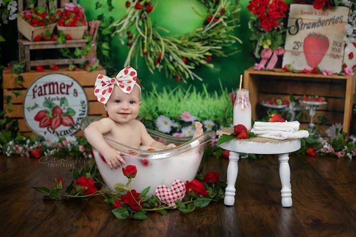 Kate Été Ferme de Fraises Fleurs Blanc Feuilles Vert Toile de fond pour la photographie - Kate Backdrop FR