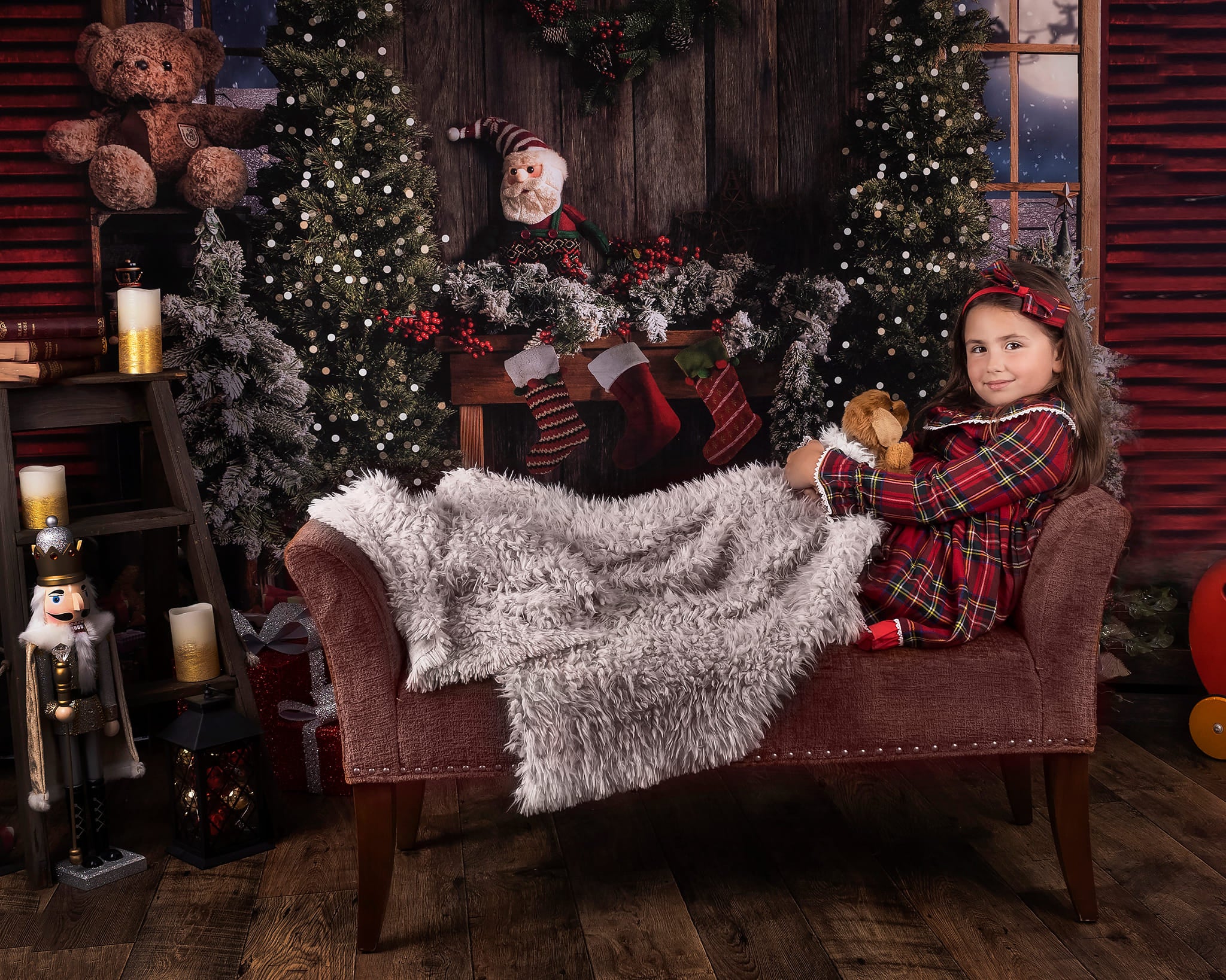 Kate Ours en peluche Cheminée Noël Vintage Toile de fond pour la photographie - Kate Backdrop FR