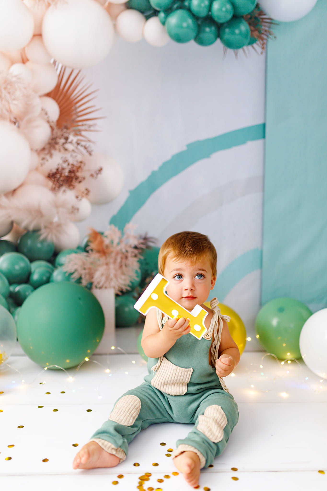 Kate Ballons Boho Vert Anniversaire Toile de fond conçue par Uta Mueller Photographie - Kate Backdrop FR