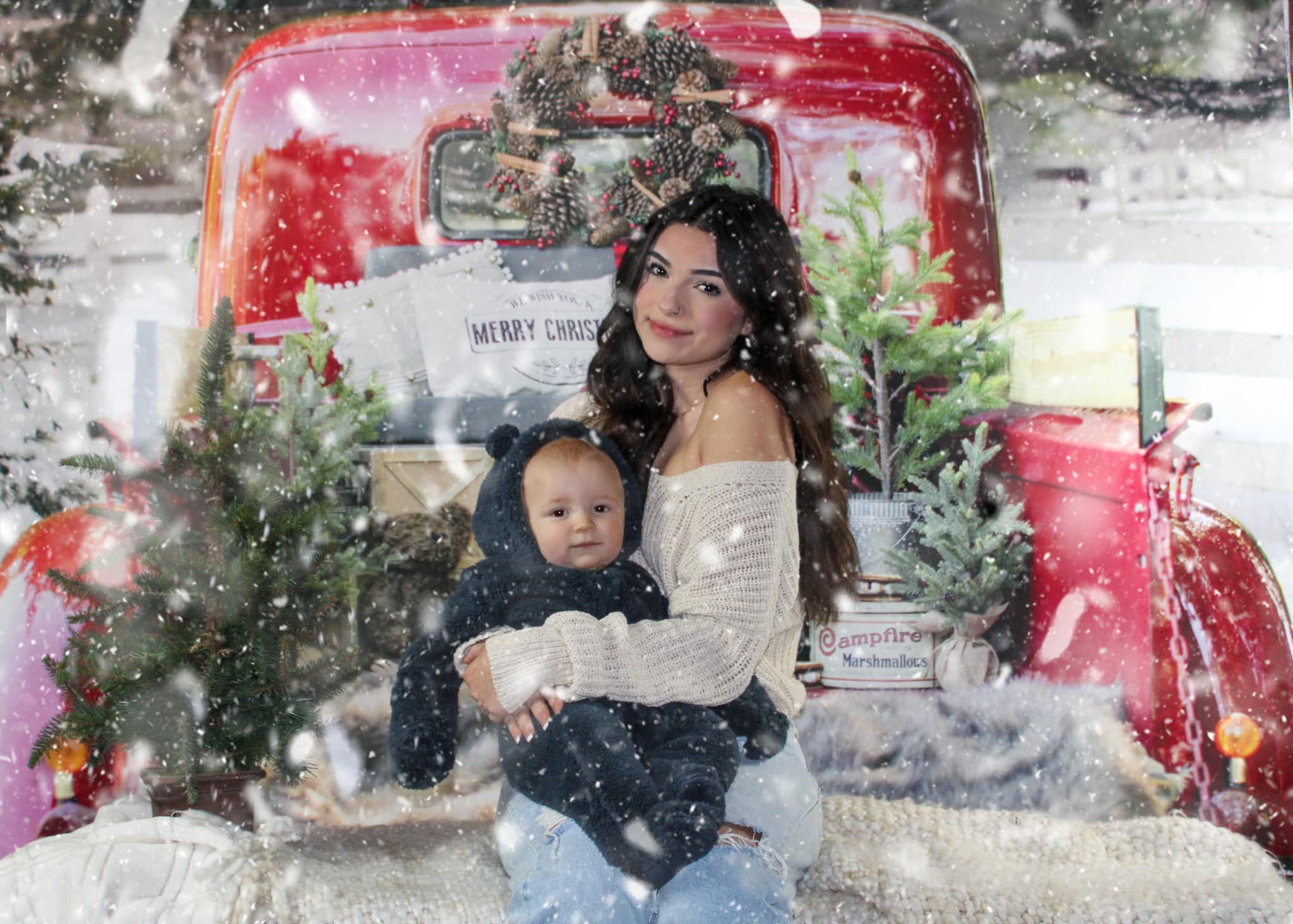 Kate Noël Rouge Camion Neige Hiver Toile de Fond conçue par Mandy Ringe - Kate Backdrop FR