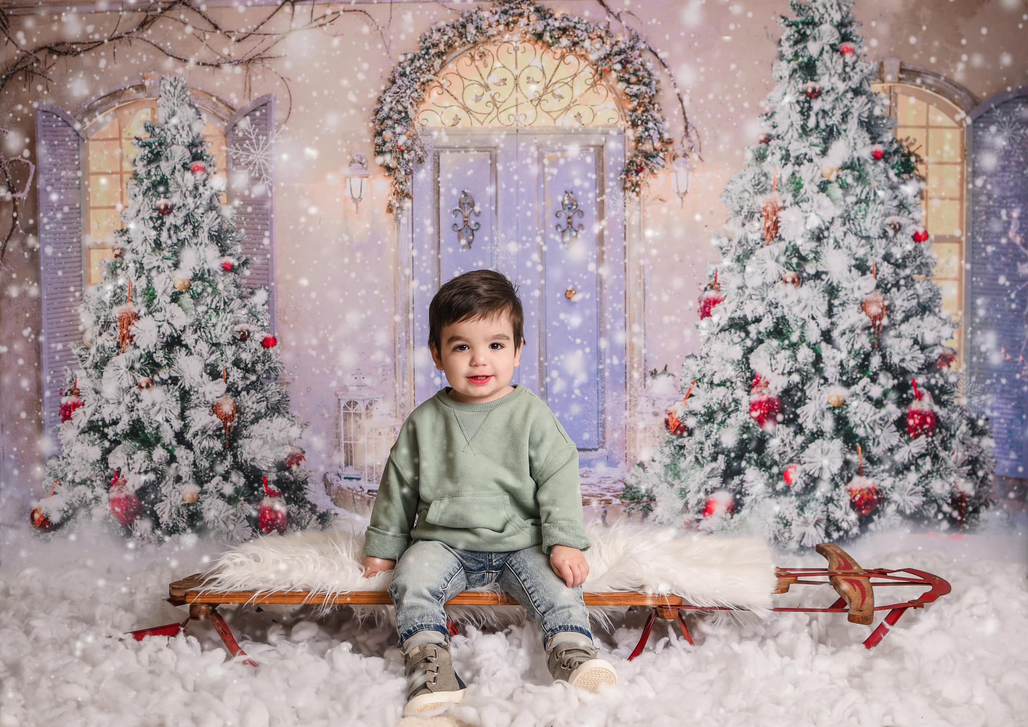 Kate Neige Devant la porte Noël Violet Toile de fond pour la photographie - Kate Backdrop FR