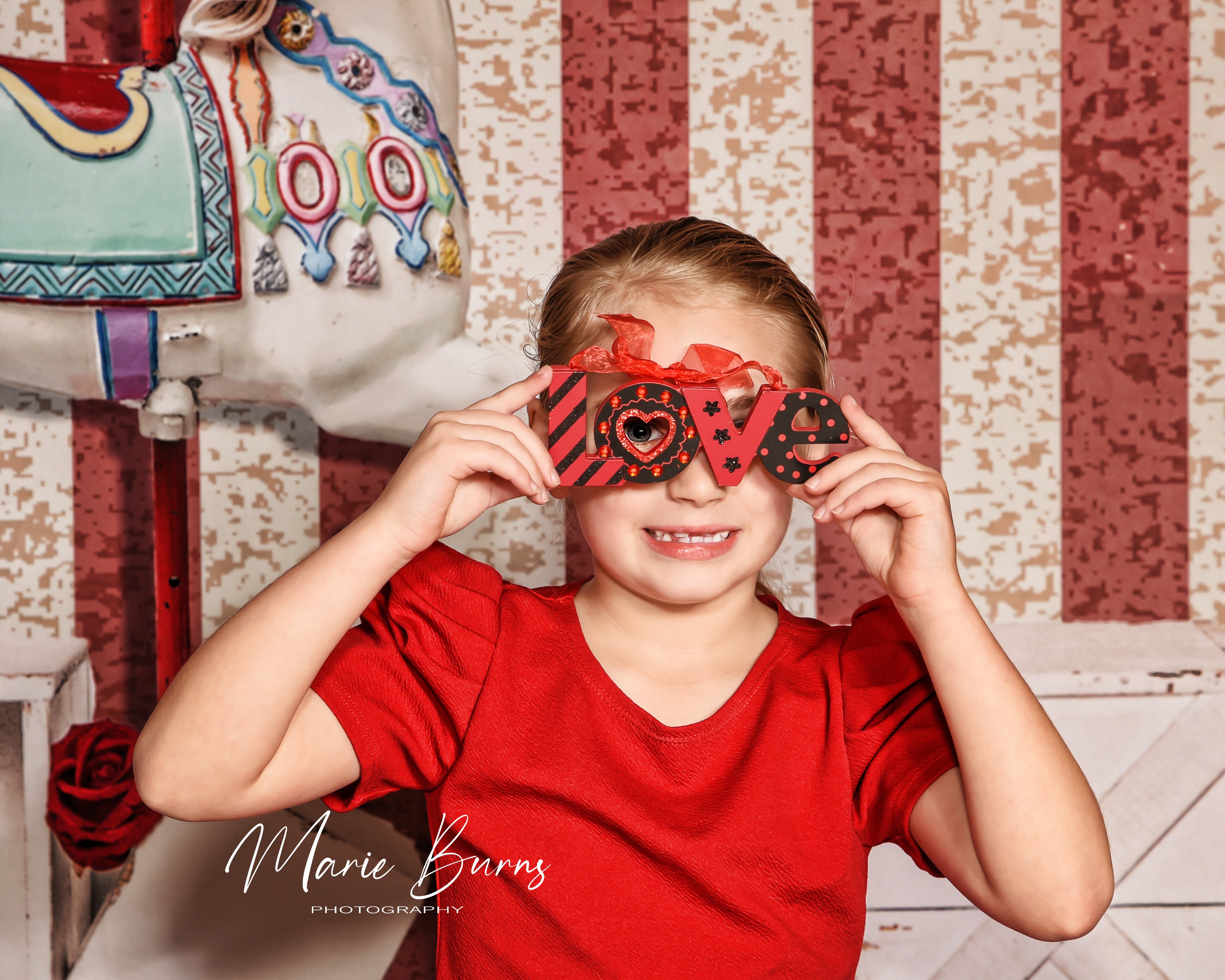 Kate Carrousel Rideau Rouge Saint-Valentin Toile de fond pour la photographie - Kate Backdrop FR