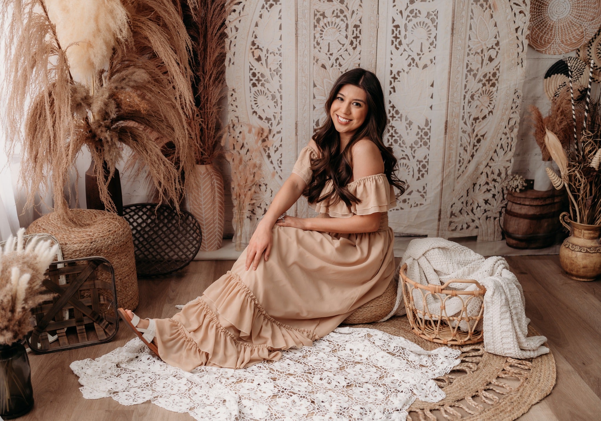 Kate Boho Herbe des pampas Beige Toile de fond conçue par Mandy Ringe Photographie