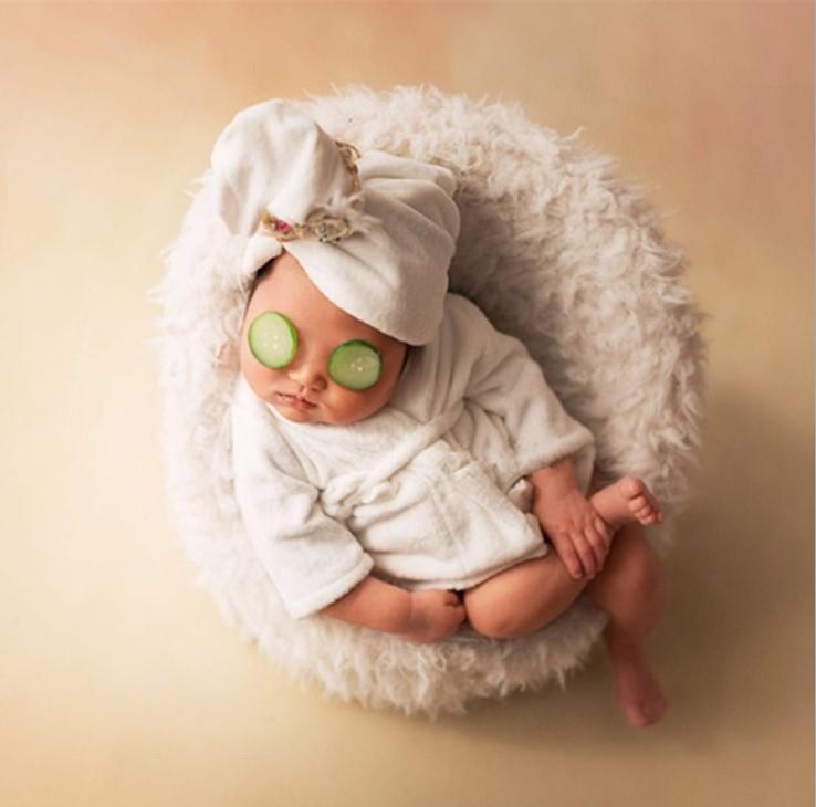 Mini canapé nouveau-né blanc + peignoir tenue bébé accessoires photo nouveau-né