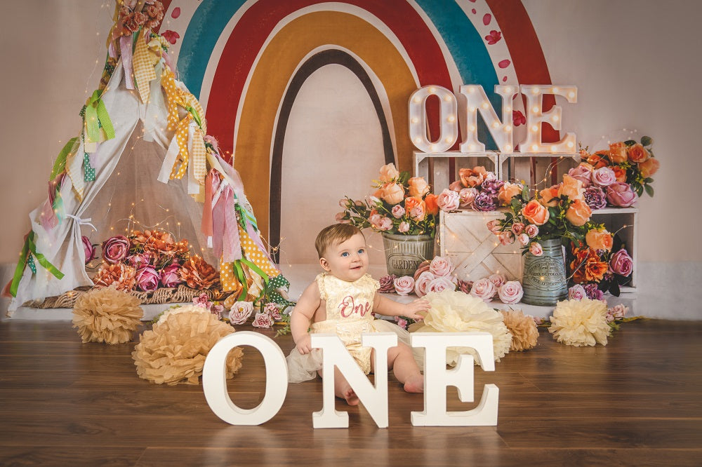 Kate Boho Arc-en-ciel Anniversaire Cake smash Toile de fond conçue par Emetselch - Kate Backdrop FR