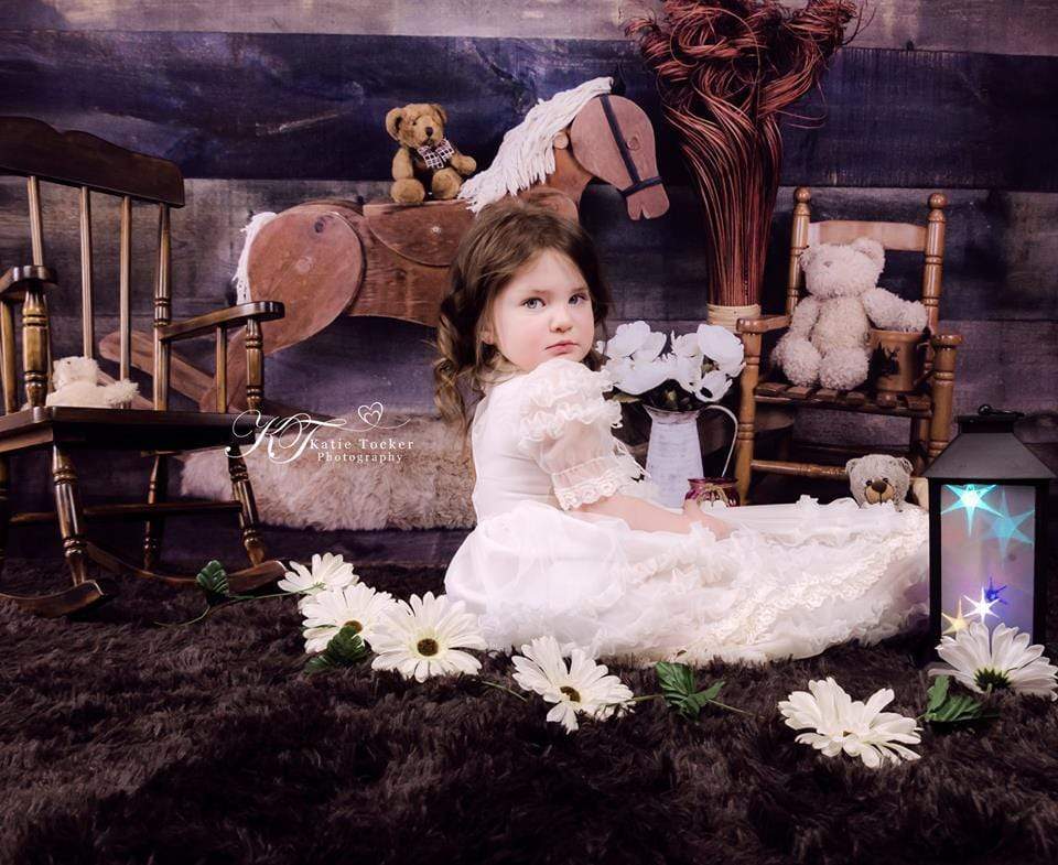 Katebackdrop£ºKate Rocking Horse and Teddy Bear Children Backdrop for Photography Designed by Amanda Moffatt