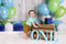 Kate Enfants Anniversaire Bleu Vert citron Toile de fond conçue par Mandy Ringe - Kate Backdrop FR