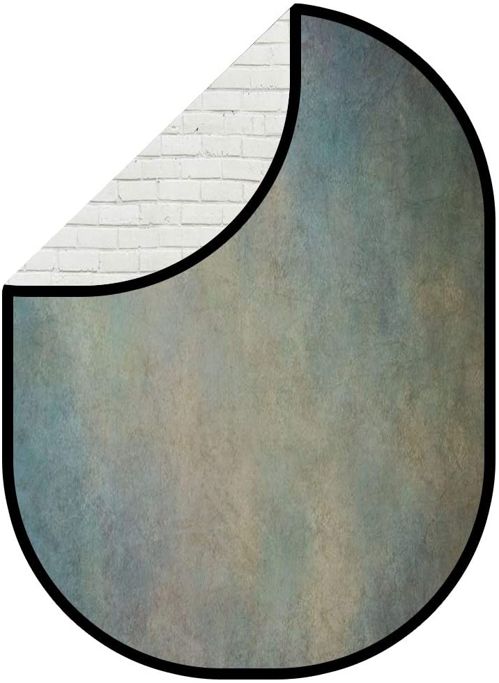 Kate Double-face Abstrait Bleu Gris/Mur de briques Blanc Toile de fond Pliable 5x6.5pi(1.5x2m)