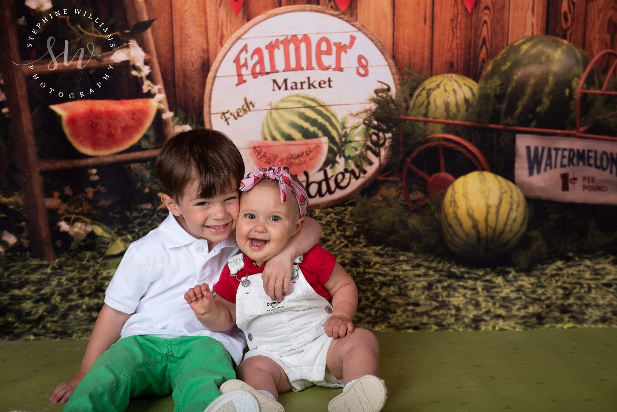 Katebackdrop£ºKate Sunset Fence With Watermelons Children Backdrop for Photography Designed by Stephanie Gabbard
