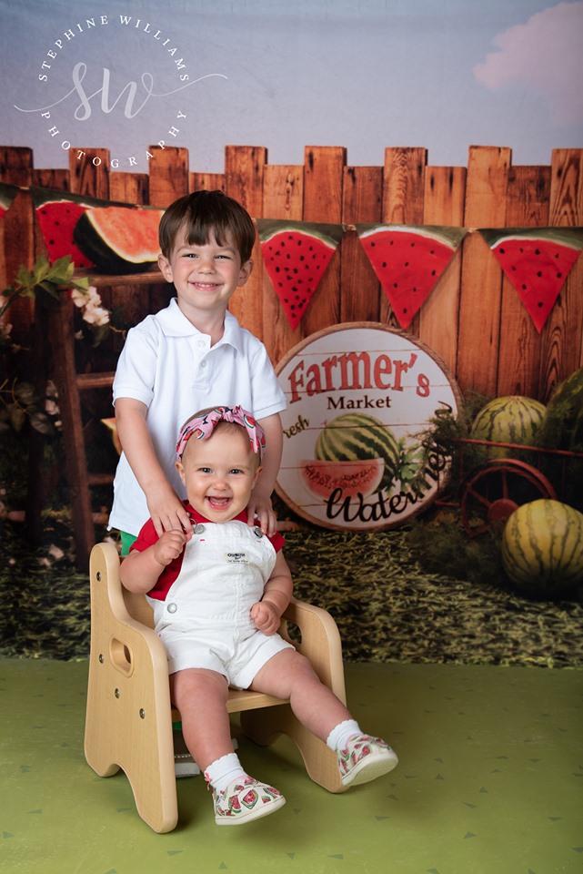 Katebackdrop£ºKate Sunset Fence With Watermelons Children Backdrop for Photography Designed by Stephanie Gabbard