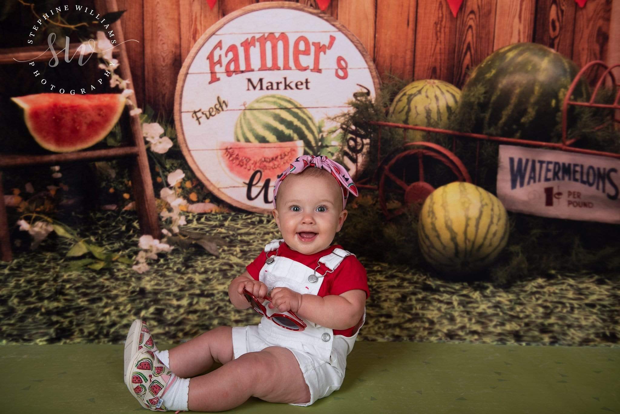 Katebackdrop£ºKate Sunset Fence With Watermelons Children Backdrop for Photography Designed by Stephanie Gabbard