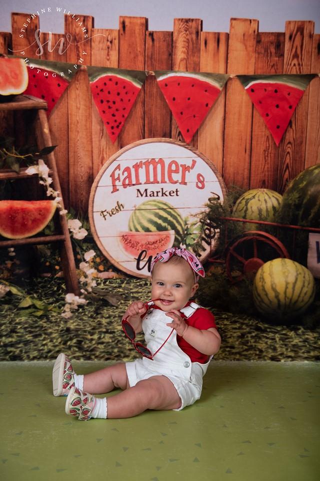 Katebackdrop£ºKate Sunset Fence With Watermelons Children Backdrop for Photography Designed by Stephanie Gabbard