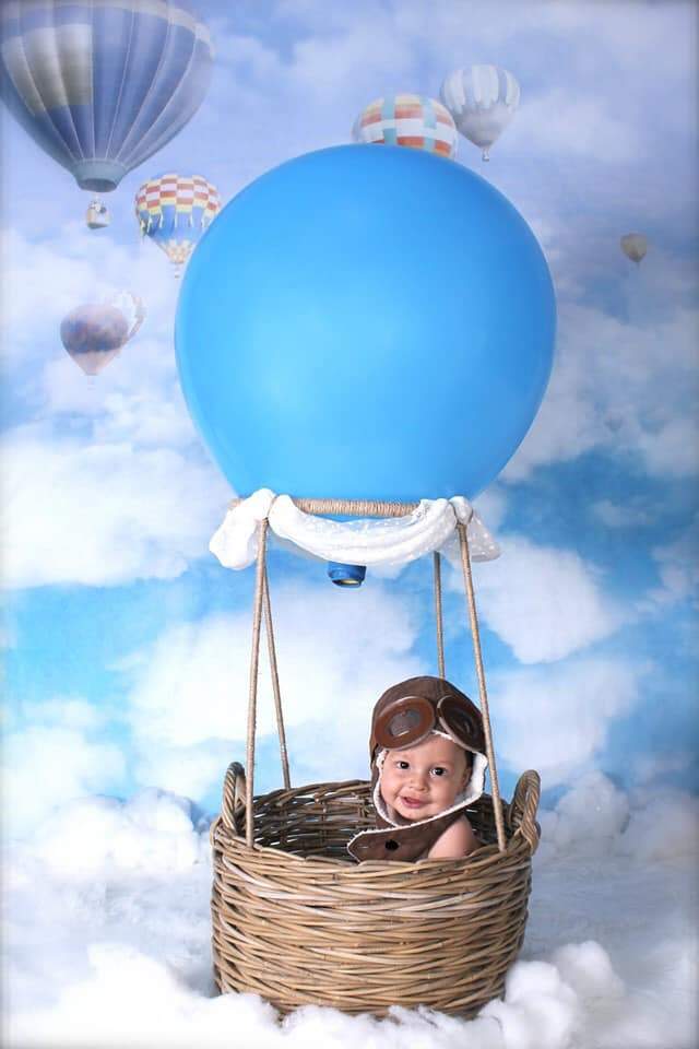Katebackdrop：Kate Blue Sky Cloud Hot Air Colored Balloon Backdrop For Children