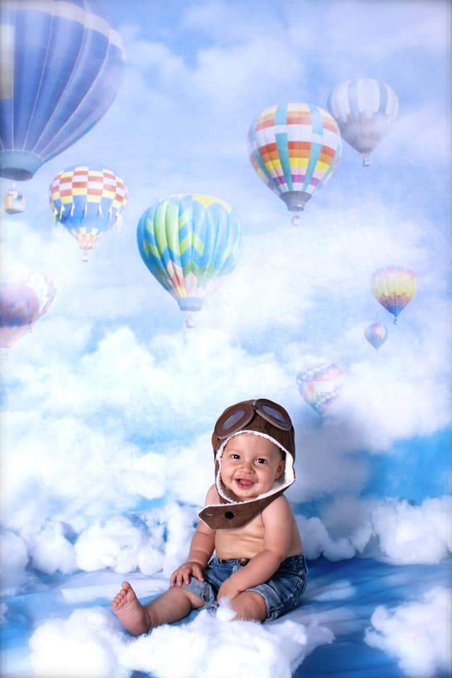 Katebackdrop：Kate Blue Sky Cloud Hot Air Colored Balloon Backdrop For Children