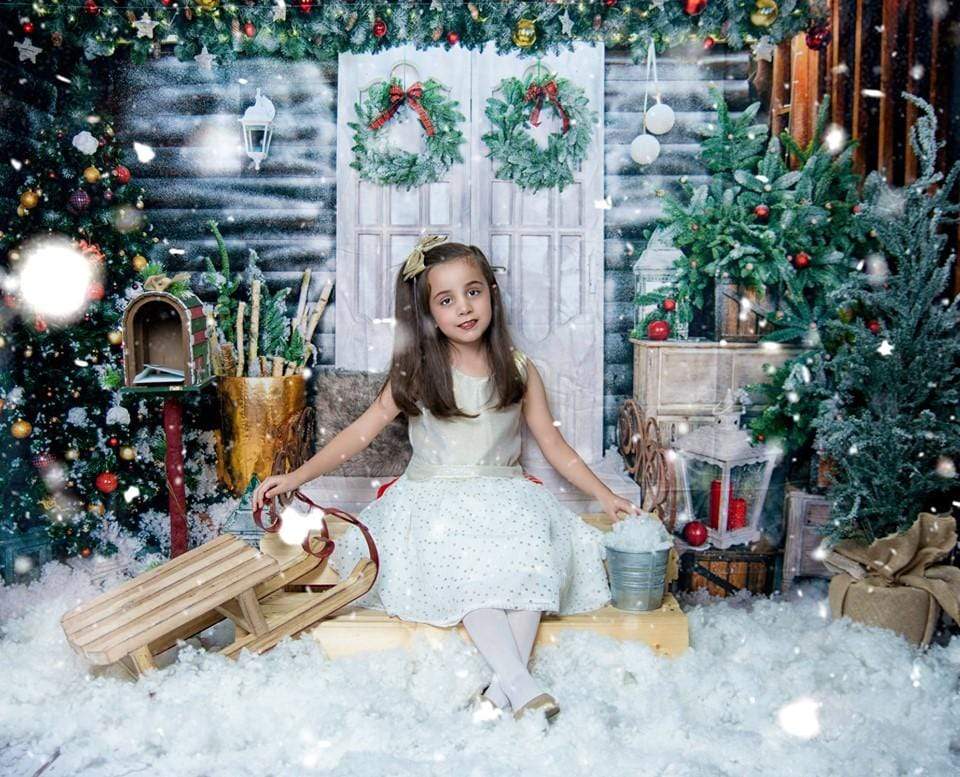 Katebackdrop£ºKate Christmas Trees White Door Decorations  Backdrop for Photography