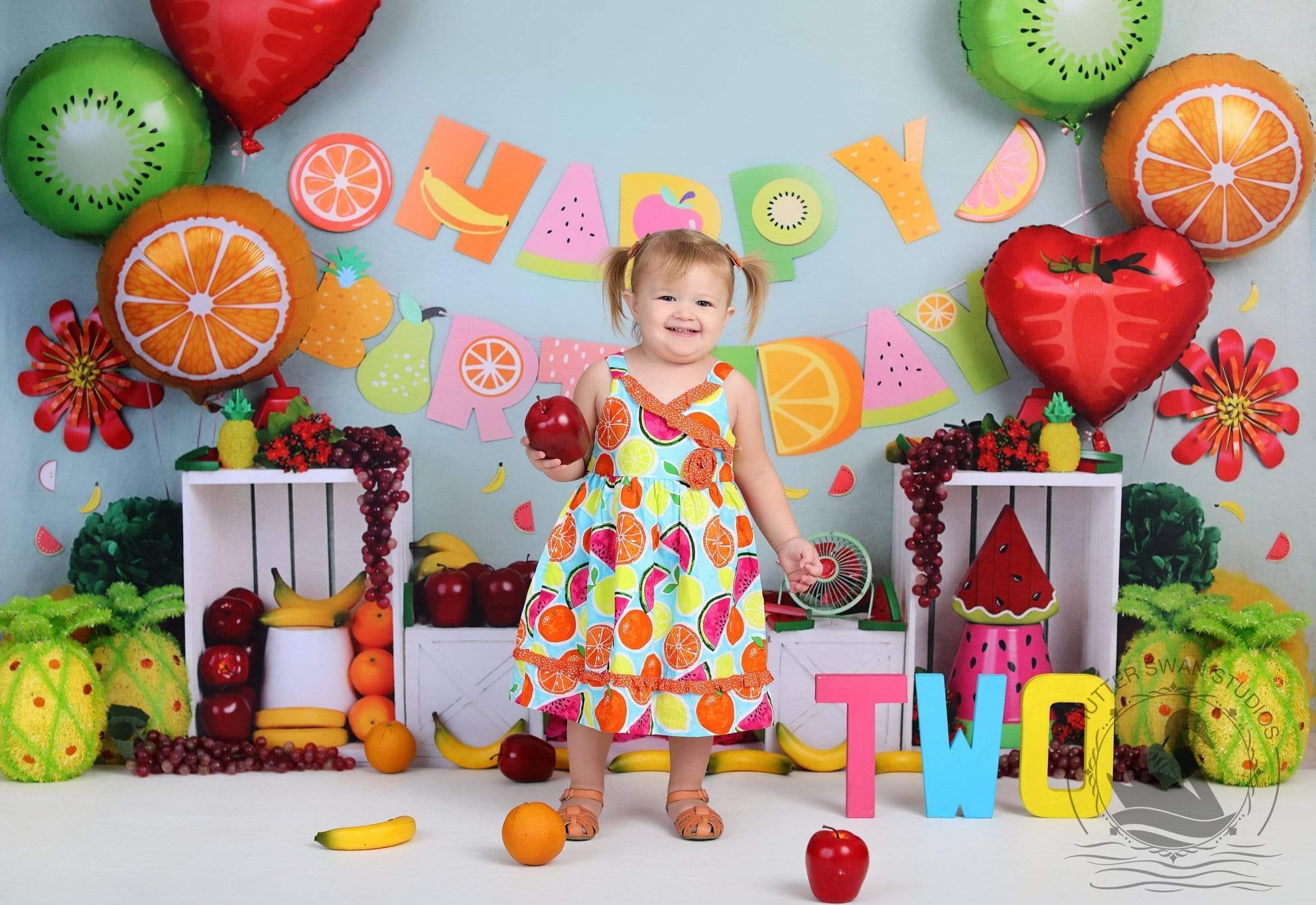 Kate Enfant Anniversaire Fruits Ballons Coloré Toile de fond pour la photographie - Kate Backdrop FR