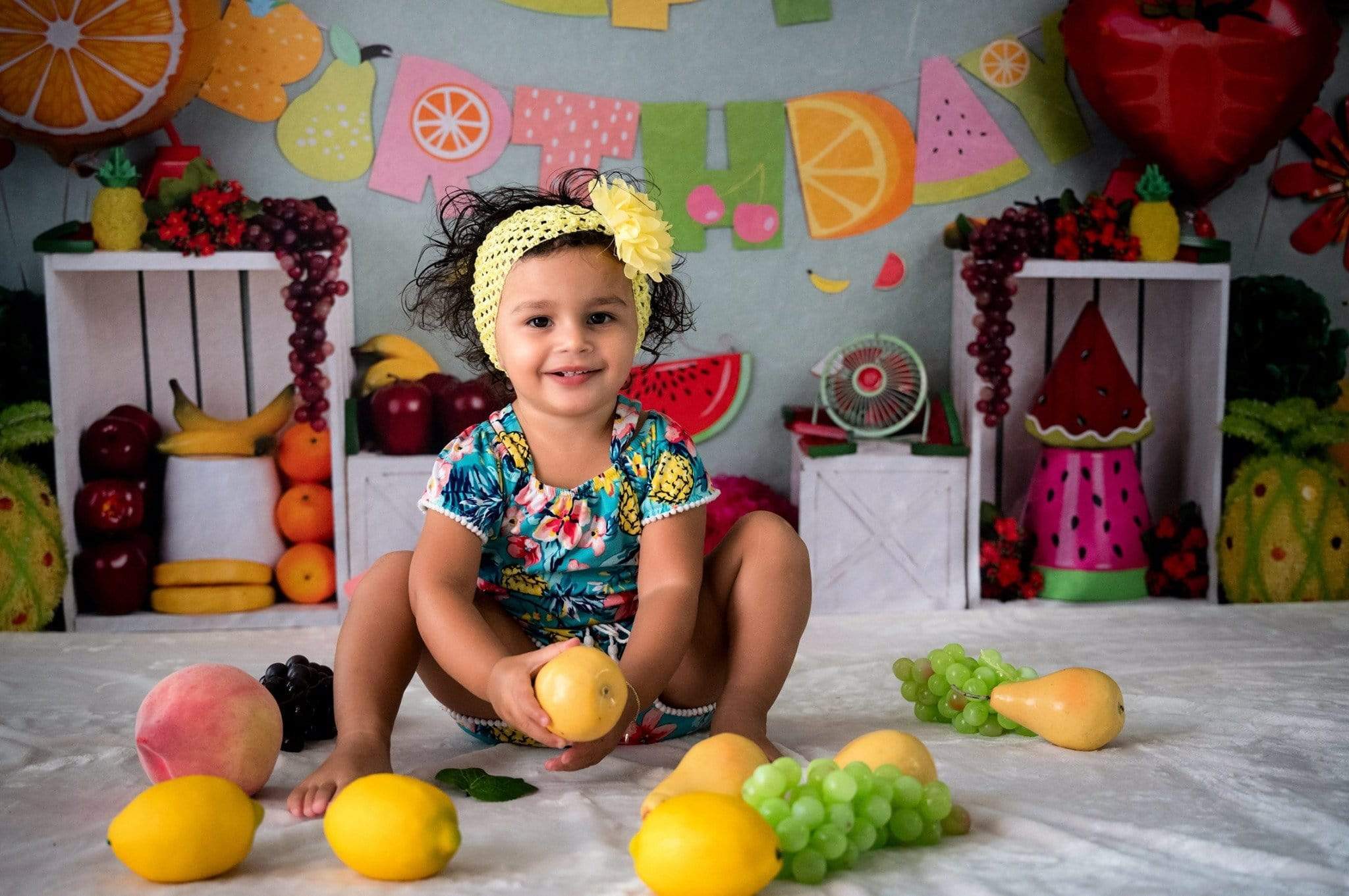 Kate Enfant Anniversaire Fruits Ballons Coloré Toile de fond pour la photographie - Kate Backdrop FR