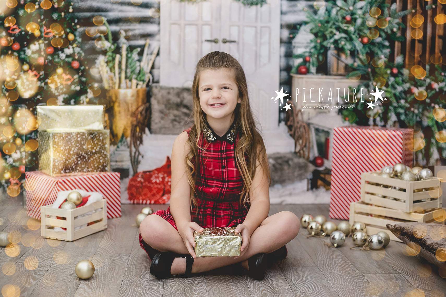 Katebackdrop£ºKate Christmas Trees White Door Decorations  Backdrop for Photography